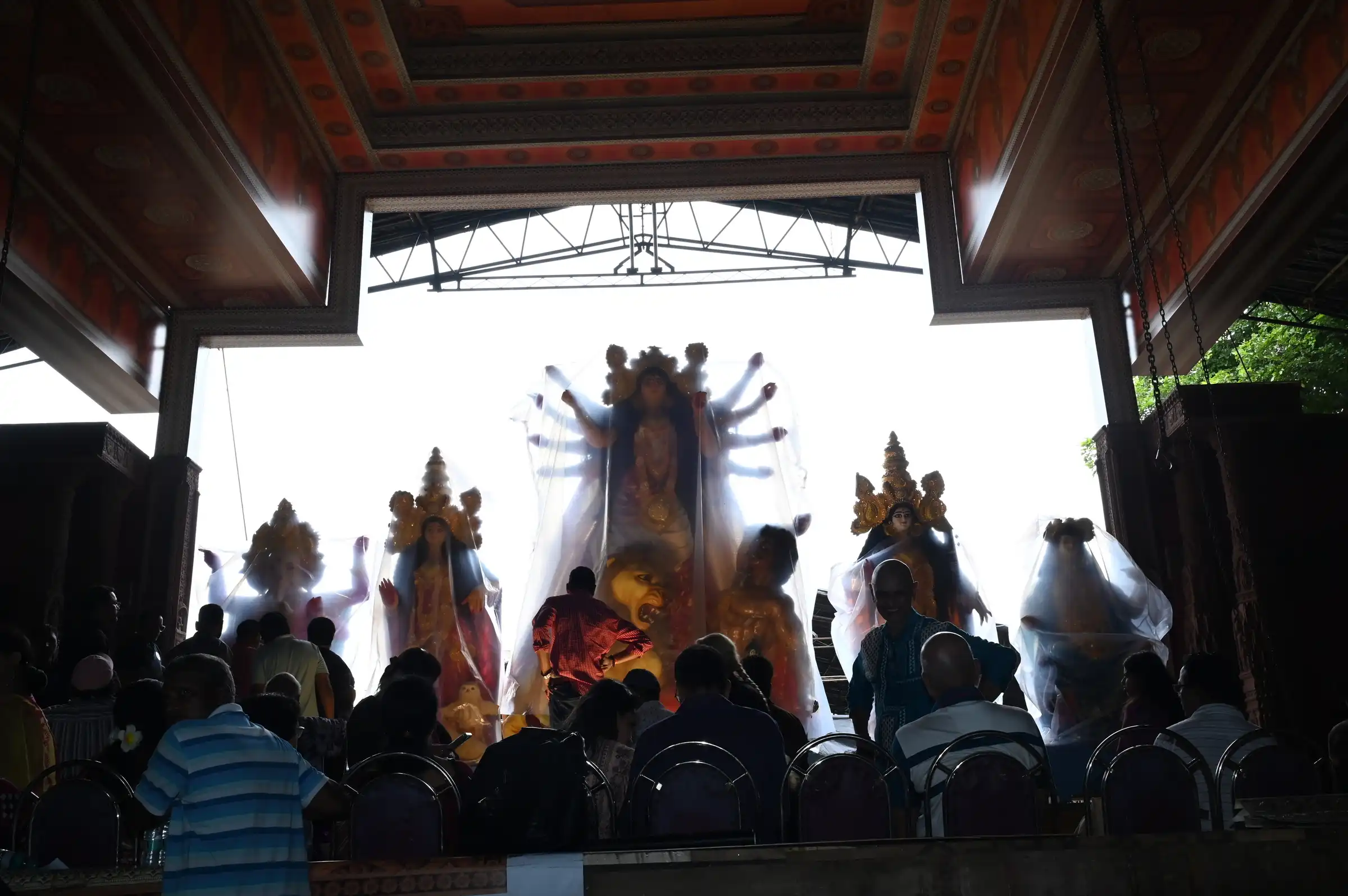 Fork Lift and Protima Sthapna of Maa Durga’s Idol at 79th North Bombay Durga Puja 2025