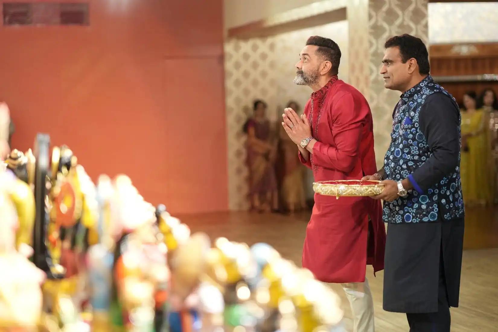 Actor Bobby Deol withRajesh Kalyanaraman at their residence in Thrissur for the Navratri celebrations