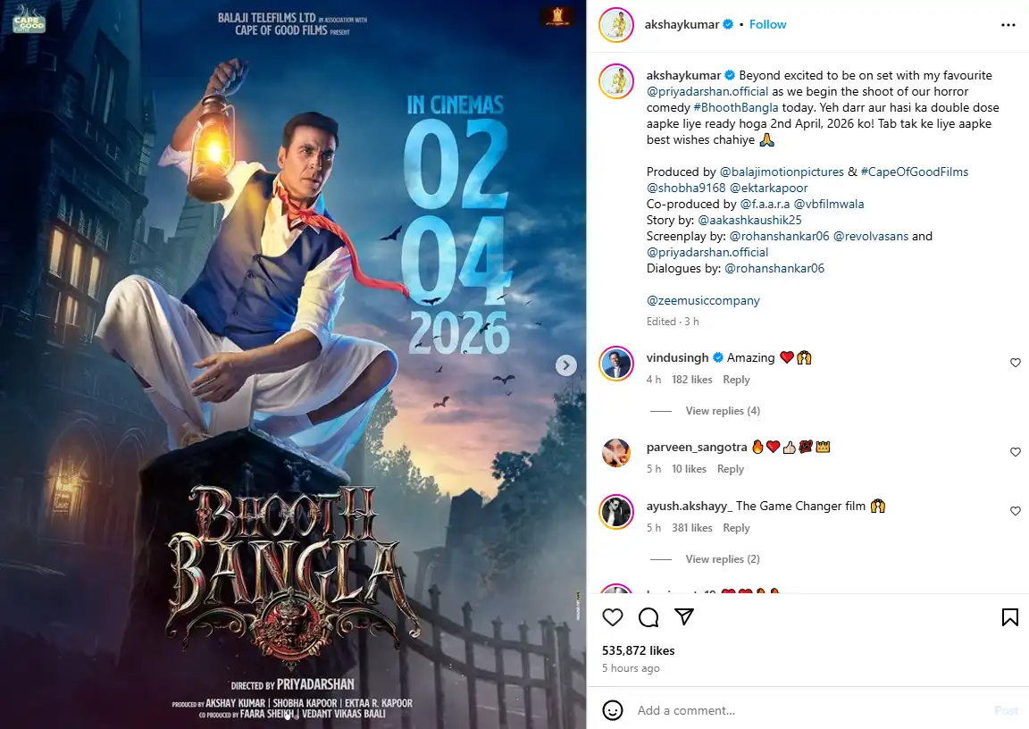  Akshay Kumar Begins Shooting for ‘Bhooth Bangla’