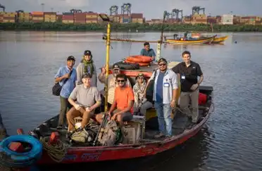 The CYARK and INTACH teams used to travel to Elephanta every day for a week by fishing boat, carrying their equipment.