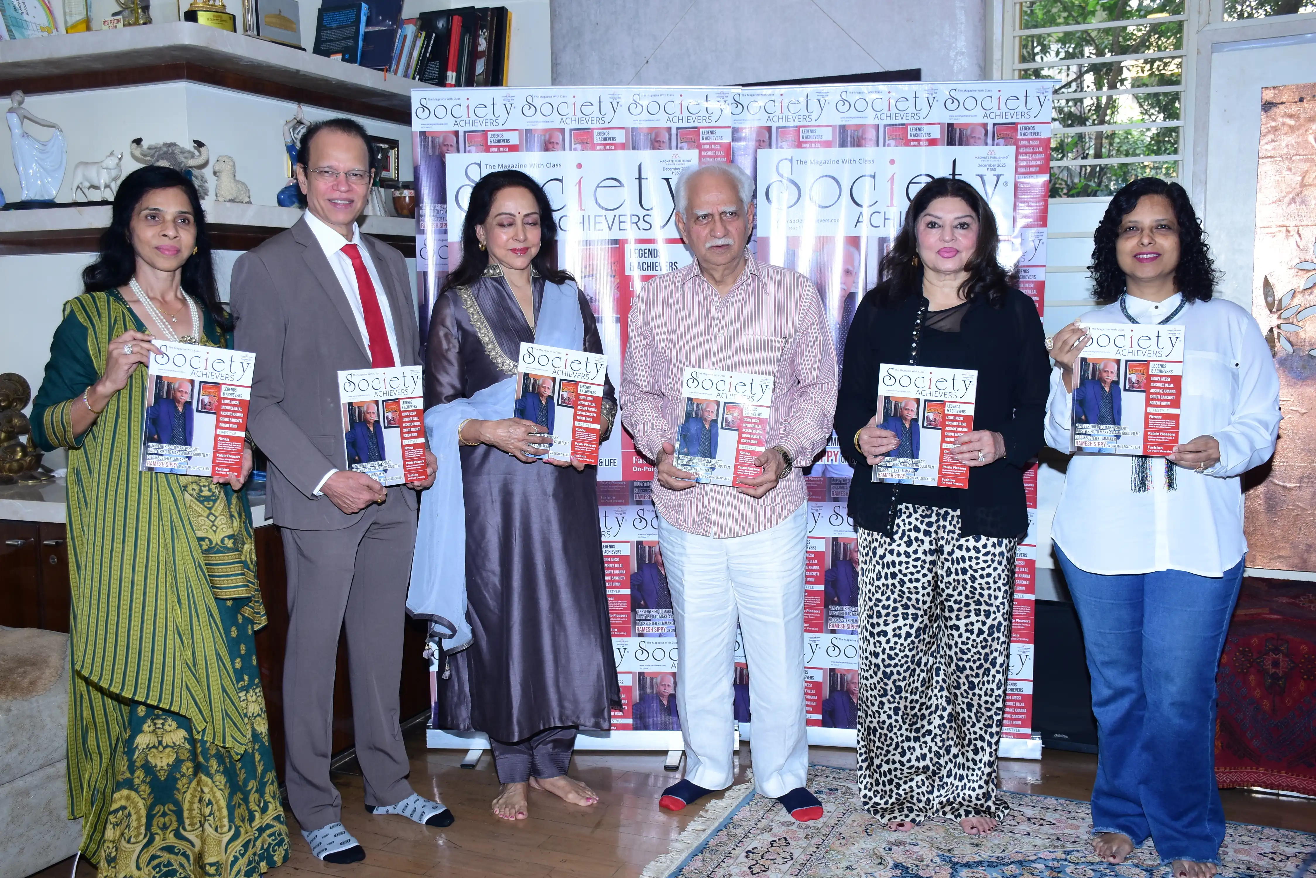 Hema Malini Unveils Society Achievers Cover Featuring Filmmaker Ramesh Sippy