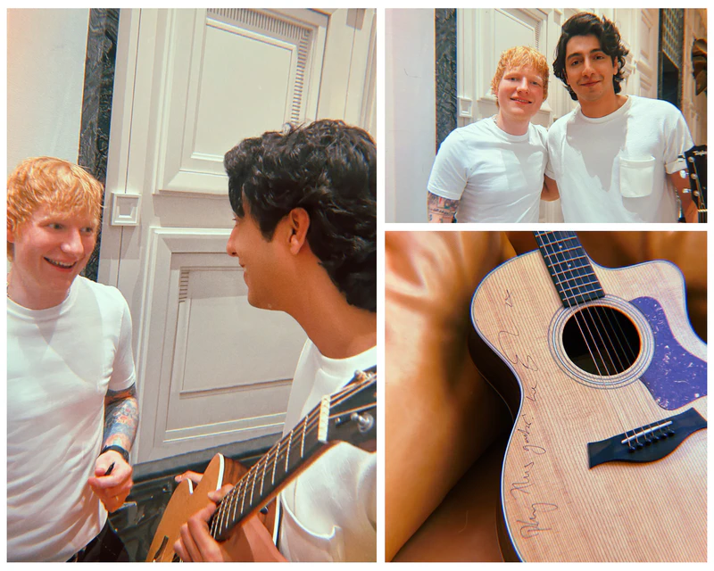 Ahaan Panday gets his guitar autographed by Ed Sheeran